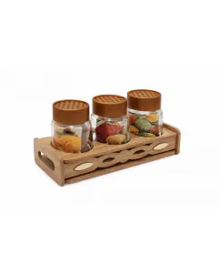 Coffret de 3 pots à épices + Support en bois