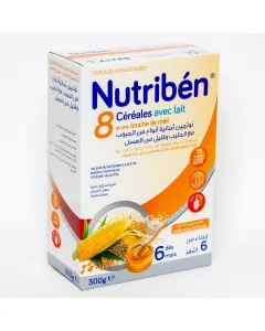 Farine aux 8 céréales et au miel avec lait pour bébé à partir de 6 mois